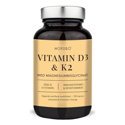 Nordbo Vitamin D3 2500IU a K2 50μg​​​​​​​ 180 kapslí